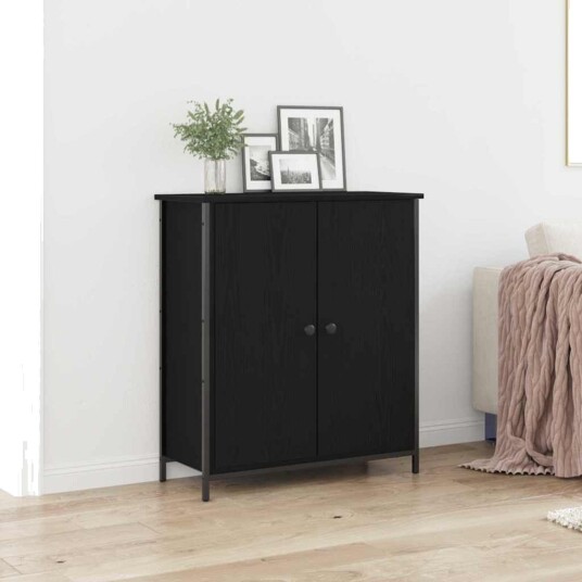 Skap Svart Eik 70x30x80 cm Konstruert Tre og Stål Skap Svart Eik 70x30x80 cm Konstruert Tre og Stål