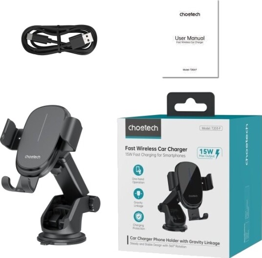 Bilholder/Telefonholder Til Ventilasjonsgitter Choetech T203 F 15W Gravity Car Charger Holder Svart Bilholder/Telefonholder Til Ventilasjonsgitter Choetech T203 F 15W Gravity Car Charger Holder Svart