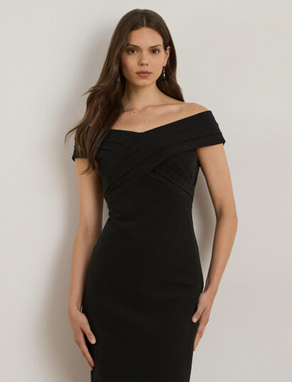Lauren Ralph Lauren Crepe Off-The-Shoulder Cocktail Dress - Black - 42 Lauren Ralph Lauren Crepe Off-The-Shoulder Cocktail Dress - Black - 42