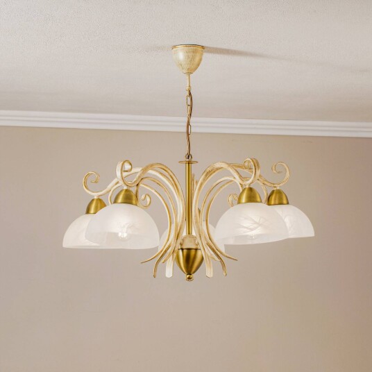 Luminex Lysekrone Flora 5 glasskjermer hvit/messing