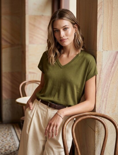 Minus Mspeyton Batsleeve Knit T Shirt Khaki green L