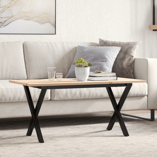 Salongbord X-ramme 100x50x45 cm heltre furu og støpejern 3282688