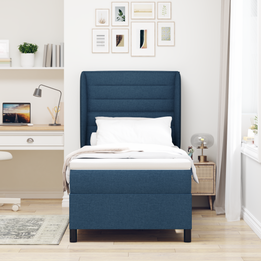 Blå Box Spring Seng med Madrass 100x200 cm Stoff
