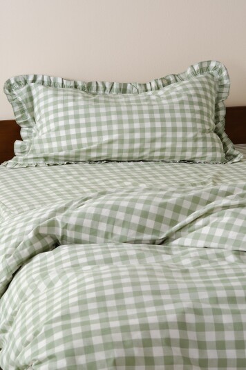 Jotex Frill Putetrekk Med Volangen Økologisk 50x90 Cm Grågrønn/hvit LAUREN 19524810806