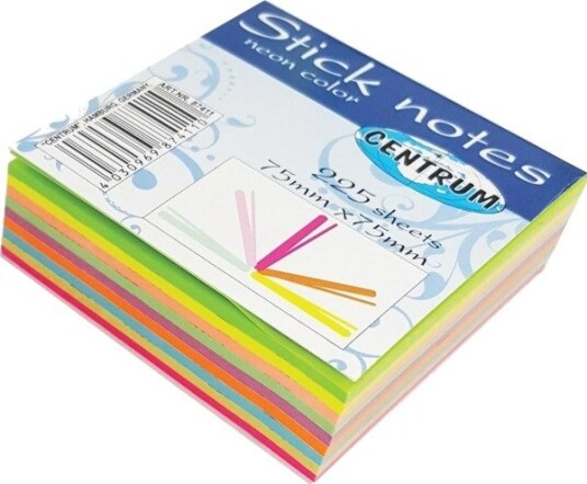 Centrum Selvklæbende Notatbok Senter 75X75mm 225 Ark Noen 9 Farger Av 25 Ark 87411