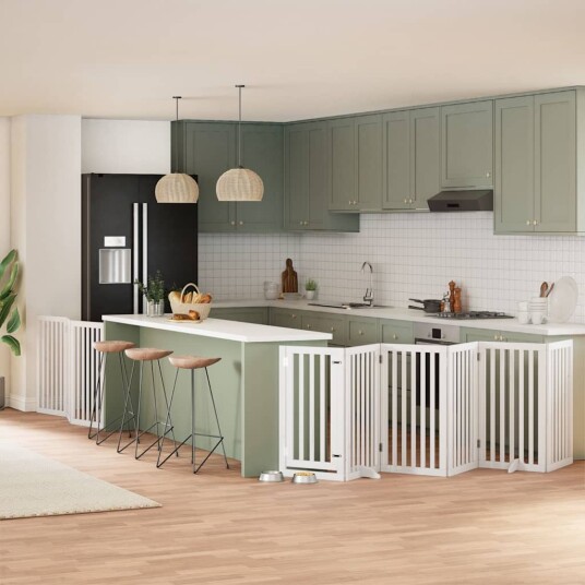  Hundeport Sammenleggbar 9 Paneler Hvit 450 cm Poppeltre 3155650