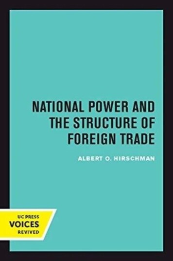 National Power And The Structure Of Foreign Trade Av Albert Hirschman