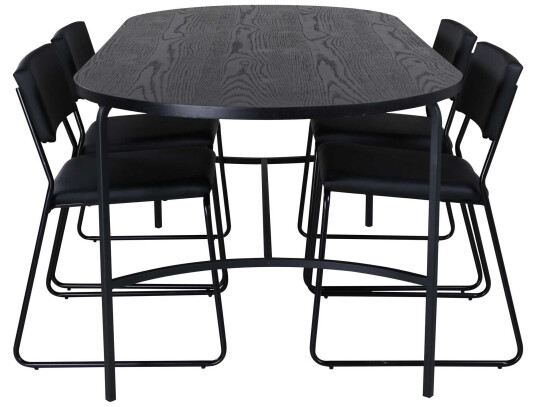 Venture Design Skate & Kenth spisegruppe Svart/svart 4 stoler & bord 200 x 90 cm