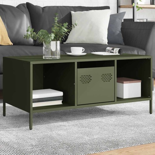 Salongbord olivengrønn 101,5x50x43,5 cm kaldvalset stål 8721102930355
