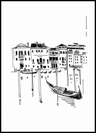 Venice Grand Canal With Gondola Italy Travel Art Print Plakat Plakat / 21x30cm