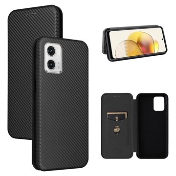 Motorola Moto G73 Flip-deksel med Kortholder Karbonfiber Svart