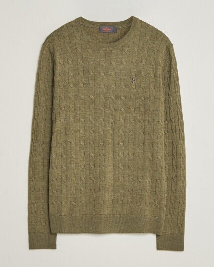 Morris Merino Cable O-Neck Olive