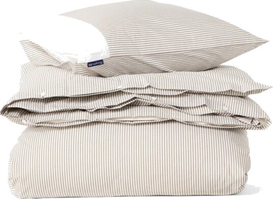 LEXINGTON stripete sengesett i bomullspercale – Olive/White 140x220cm