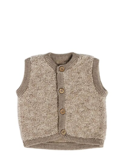 Smallstuff Natur Melange Vest Med Knapper Bouclé Merino Ull 56 62