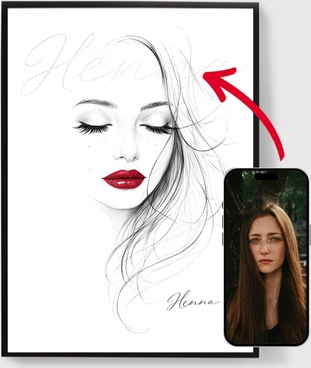 Personalisert Plakat   Feminin Blyantskisse   AI Plakat
