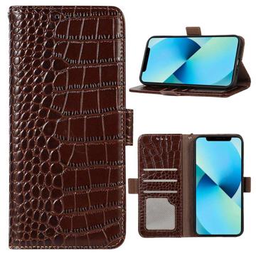 Crocodile Series iPhone 14 Lommebok-deksel i Lær med RFID Brun