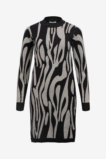 Object Kjole objRay L/S Knit Drss Aop Svart