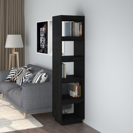 vidaXL Bokhylle/romdeler svart 40x35x167 cm heltre furu