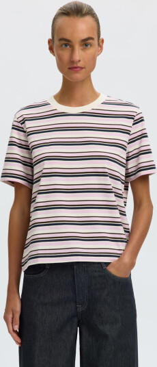 Selected Slwessential Ss Striped Boxy Tee Noos   Pink   S