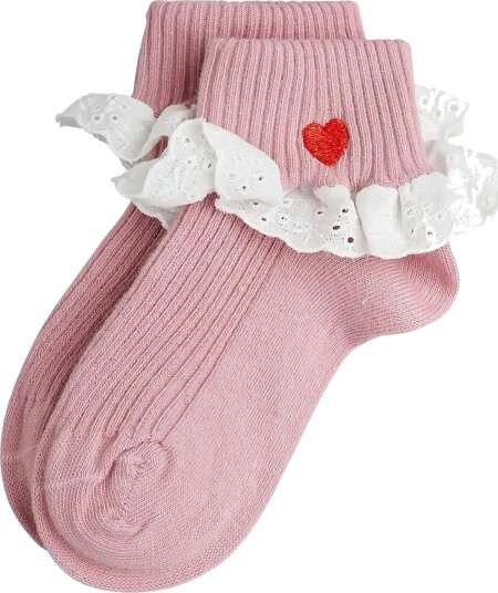 Mini Rodini Heart Lace 1 Pack Socks   Pink   28/31