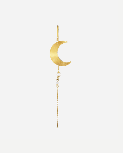 Half Moon Earring with pearl chain Left Gold