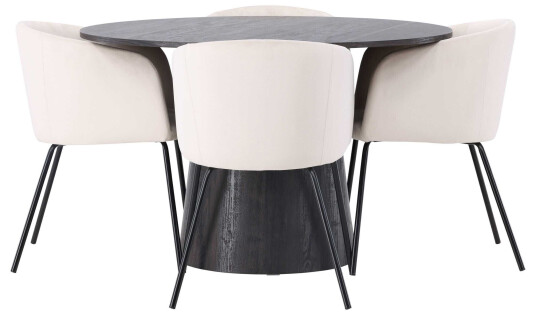 Venture Design Lanzo & Berit spisegruppe Beige/svart 4 stoler & bord 120 cm
