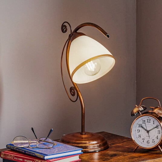 Lamkur Roma bordlampe metall glass hvit brun høyde 39 cm