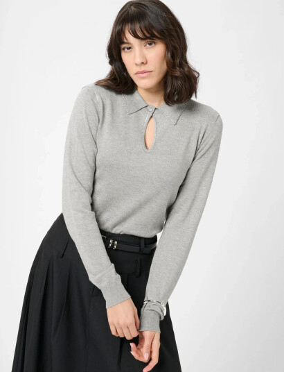 Kaffe Kajada Polo Pullover - Grey - XS Kaffe Kajada Polo Pullover - Grey - XS