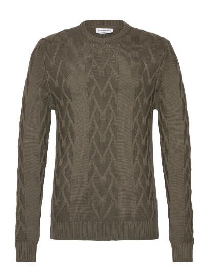 Lindbergh Cable O-Neck Knit - Khaki green - S Lindbergh Cable O-Neck Knit - Khaki green - S