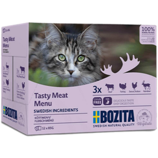 Bozita Katt Pouch Multibox Kjøttmeny i saus 85 g x 12 stk Våtfôr for Katter