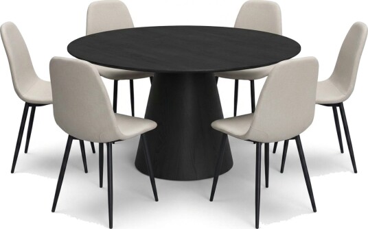 Siena spisegruppe rund 150 cm svart med 6 Nibe spisestoler Svart