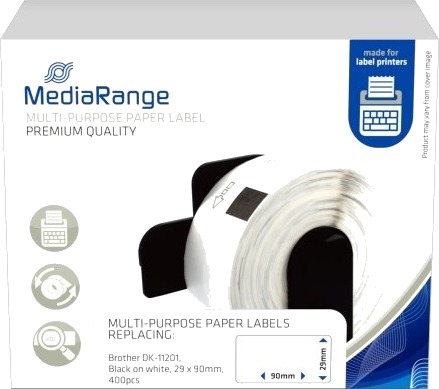 Mediarange Mediarange Universelle Papiretiketter Brother 29X90mm 400 Stk Hvit