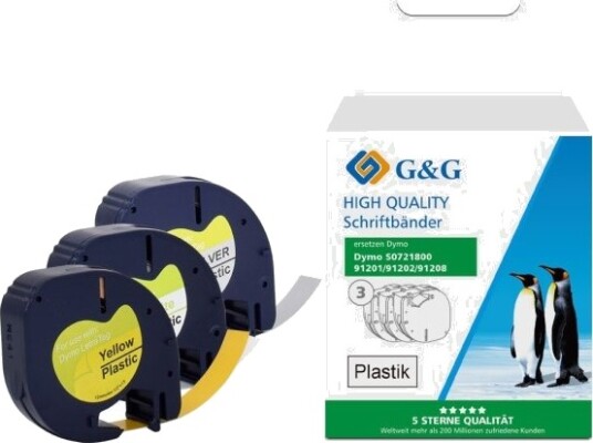 G&G 20892 Svart På Hvit + Svart På Gul + Svart På Sølv Kontinuerlig Etikett Svart Plast Dymo Letratag Lt100h Letratag Lt100t