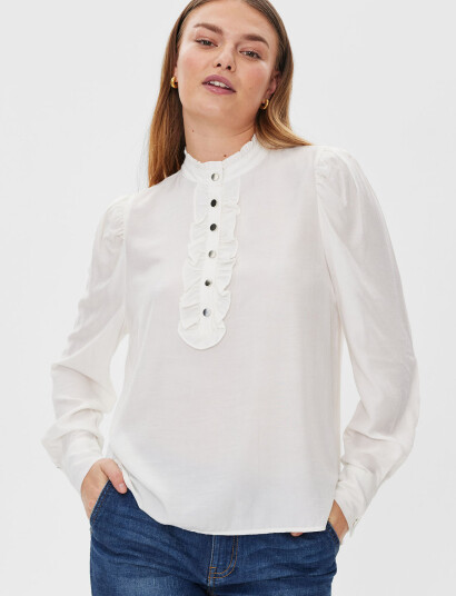 FREE/QUENT Shirt From Freequent In A Light Material With A Striped Pattern. The Shirt Has A - White - M FREE/QUENT Shirt From Freequent In A Light Material With A Striped Pattern. The Shirt Has A - White - M