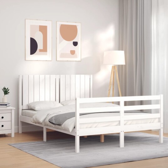 vidaXL Sengeramme med hodegavl hvit 4FT6 double heltre 8720845999124