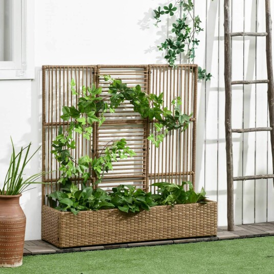 Hevet blomsterkasse i polyrattan med espalieresand