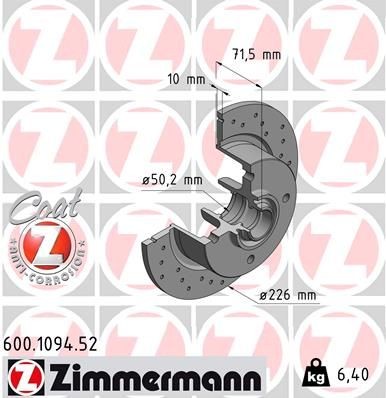 Bremseskive ZIMMERMANN 600.1094.52