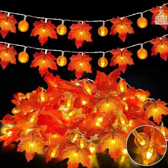 Halloween LED-Girlander med Gresskar og Lønneblader 3 m 20 LED 3 stk