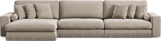 Arken Lyx 6 seter Vendbar L formet Dyp Divansofa i fløyel Beige