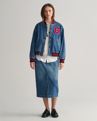 Denim Slit Skjørt MID BLUE 38