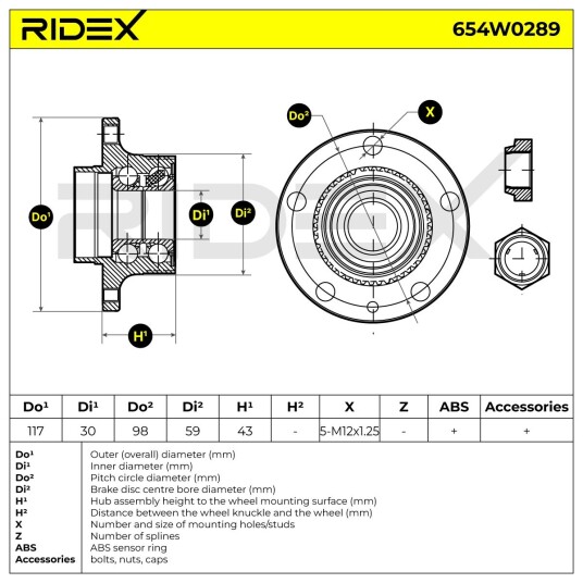 Hjullager RIDEX 654W0289