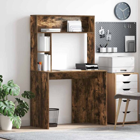 Skrivebord med hylle Røkt eik 91 x 50 x 149 cm Konstruert tre
