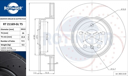 Bremseskive ROTINGER RT 21169-GL T5