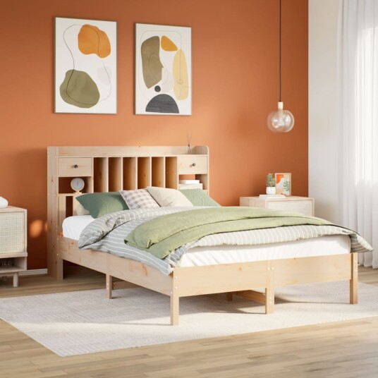 Seng med bokhylle uten madrass 120x200 cm heltre furu 8721158616999