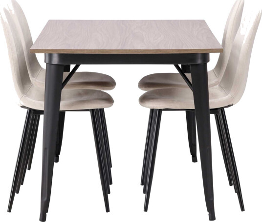 Venture Design Tempe & Polar spisegruppe Beige/valnøtt 4 stoler & bord 140 x 80 cm