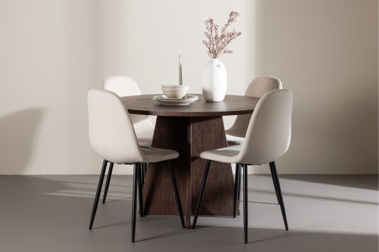 Venture Home Bootcut Spisegruppe 110 cm Rund med 4 Polar stoler Mocca/Beige