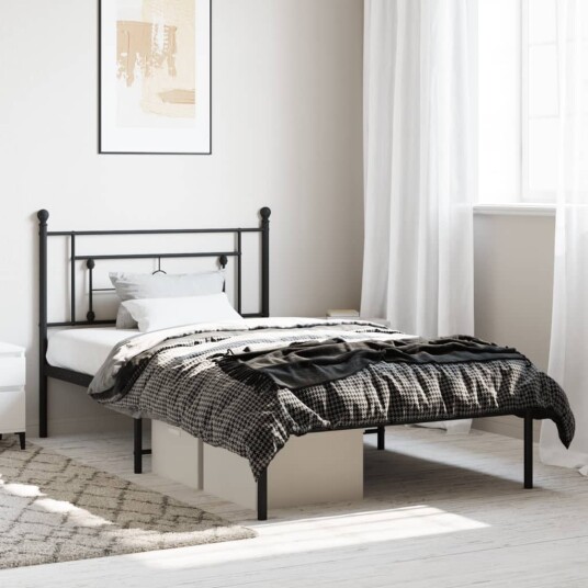 vidaXL Sengeramme i metall med hodegavl svart 107x203 cm 8721012248687 vidaXL Sengeramme i metall med hodegavl svart 107x203 cm 8721012248687