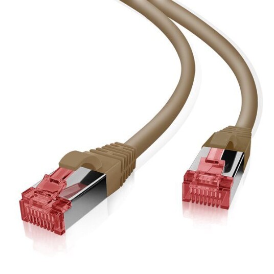 Helos Patchkabel S/Ftp (Pimf) Cat 6 Brun 0,25 M - Hel Kobber Patchkabel Med Smal Knekkbeskyttelse - Inkludert Lengdeangivelse På Rj45-Pluggen - Pimf-Skjermet Cat6-Kabel Halogenfri - Gigabit-Egnet Og Poe-Kompatibel (191055)