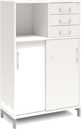 Kontorskab Dna, 800X1275 Mm, Hvid/Sort, Skydedør Og Skuffemodul 3A4/2A4