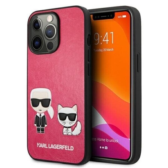 Karl Lagerfeld Ikonik Fuchsia Mobildeksel til iPhone 13 Pro med Choupette Design